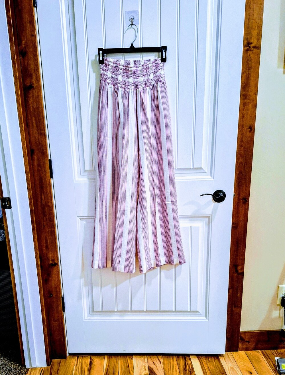 Rewash Pink/Lavender White Striped Wide Leg Pants Linen Blend Smocked High Waist